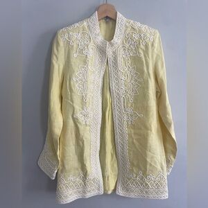 BELLA TU Ceci Embroidered Linen Jacket Light Yellow